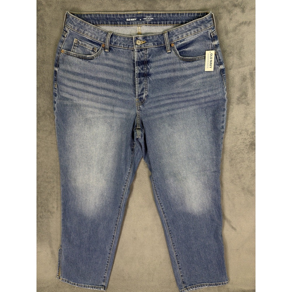 New Old Navy Jeans Womens 18 Blue Curvy OG Loose High Rise Light Wash Button Fly